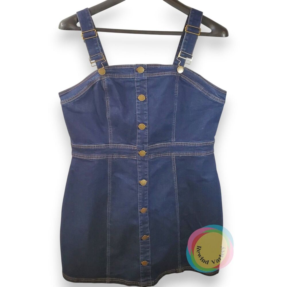NWT City Chic Dark Denim Overall Dress Size 18